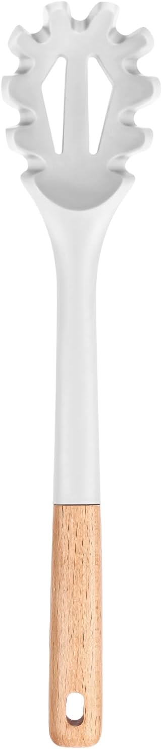 Silicone Pasta Fork, Kitchen Heat Resistant Noodle Spoon Server, BPA Free Spaghetti Strainer,12.8 inch (Khaki)