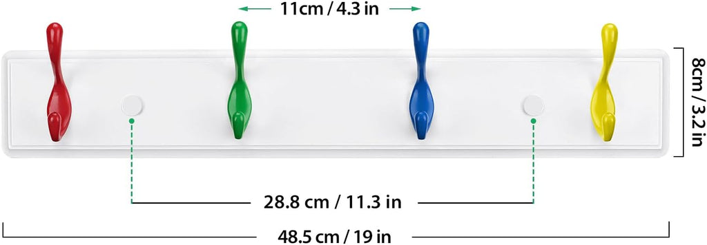 Wall Mount Coat Rack, Kids Mounted Organizer for Closet, Bathroom, Bedroom, Entryway, Hallway, Foyer, Heavy Duty Double Hooks Hanging Towels, Hats, Bags, Backpacks, Jackets, Keys (Mix4, 4 Hooks)