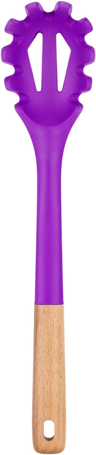 Silicone Pasta Fork, Kitchen Heat Resistant Noodle Spoon Server, BPA Free Spaghetti Strainer,12.8 inch (Khaki)