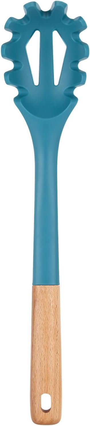 Silicone Pasta Fork, Kitchen Heat Resistant Noodle Spoon Server, BPA Free Spaghetti Strainer,12.8 inch (Khaki)