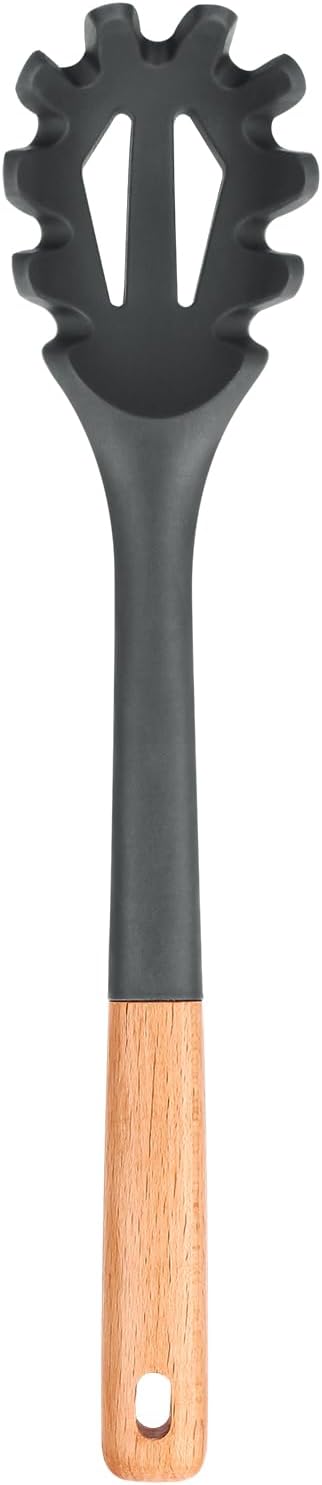 Silicone Pasta Fork, Kitchen Heat Resistant Noodle Spoon Server, BPA Free Spaghetti Strainer,12.8 inch (Khaki)