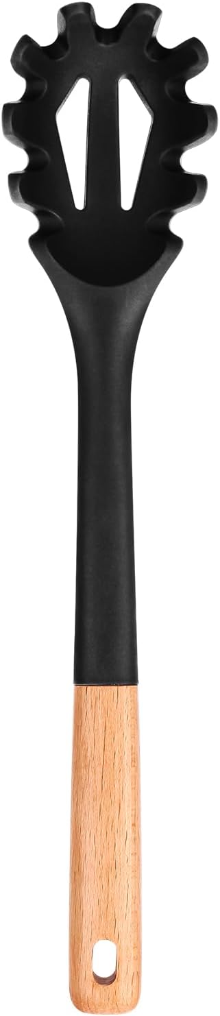 Silicone Pasta Fork, Kitchen Heat Resistant Noodle Spoon Server, BPA Free Spaghetti Strainer,12.8 inch (Khaki)