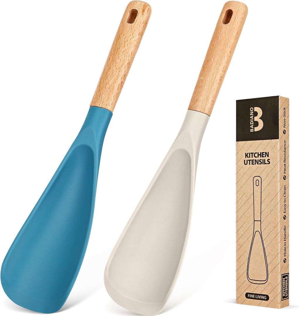 Cooking Spoon for Nonstick Cookwares, Great for Cooking and Serving Sturdy BPA-Free Matte Silicone, Wood Handle Spoon for Mixing, Scoop, and Scrape