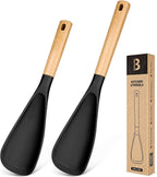 Multifunction Spatula Spoon for Nonstick Cookwares, Great for Cooking and Serving, Sturdy BPA-Free Matte Silicone, Wood Handle Spatula for Mixing, Scoop, and Scrape, Grey(2 pack,11.4" & 13.4")