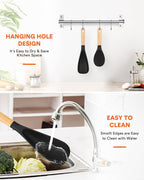 Cooking Spoon and Rice Scooper for Nonstick Cookwares, Great for Cooking and Serving Sturdy BPA-Free Matte Silicone, Wood Handle Spoon for Mixing, Scoop, and Scrape (Black)