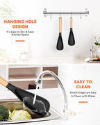 Multifunction Spatula Spoon for Nonstick Cookwares, Great for Cooking and Serving, Sturdy BPA-Free Matte Silicone, Wood Handle Spatula for Mixing, Scoop, and Scrape, Grey(2 pack,11.4" & 13.4")