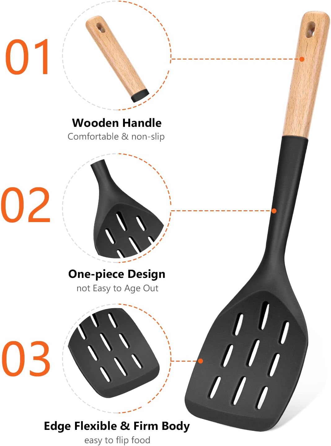Pack of 2 Silicone Spatula, Non Stick Cooking Utensil Set Wooden Handle Kitchen Turner for Baking Mixing Grilling Serving Food Heat Resistant Non Scratch Hooks Included (Khaki)