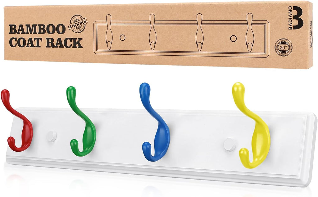 Wall Mount Coat Rack, Kids Mounted Organizer for Closet, Bathroom, Bedroom, Entryway, Hallway, Foyer, Heavy Duty Double Hooks Hanging Towels, Hats, Bags, Backpacks, Jackets, Keys (Mix4, 4 Hooks)