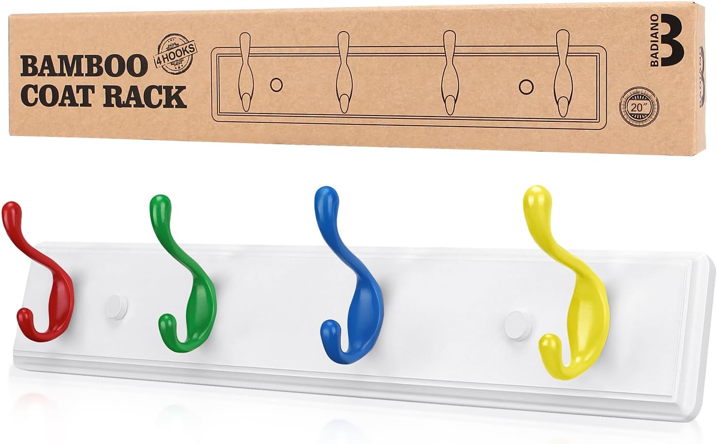 Wall Mount Coat Rack, Kids Mounted Organizer for Closet, Bathroom, Bedroom, Entryway, Hallway, Foyer, Heavy Duty Double Hooks Hanging Towels, Hats, Bags, Backpacks, Jackets, Keys (Mix4, 4 Hooks)