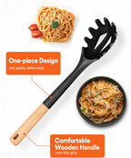 Silicone Pasta Fork, Kitchen Heat Resistant Noodle Spoon Server, BPA Free Spaghetti Strainer,12.8 inch (Khaki)