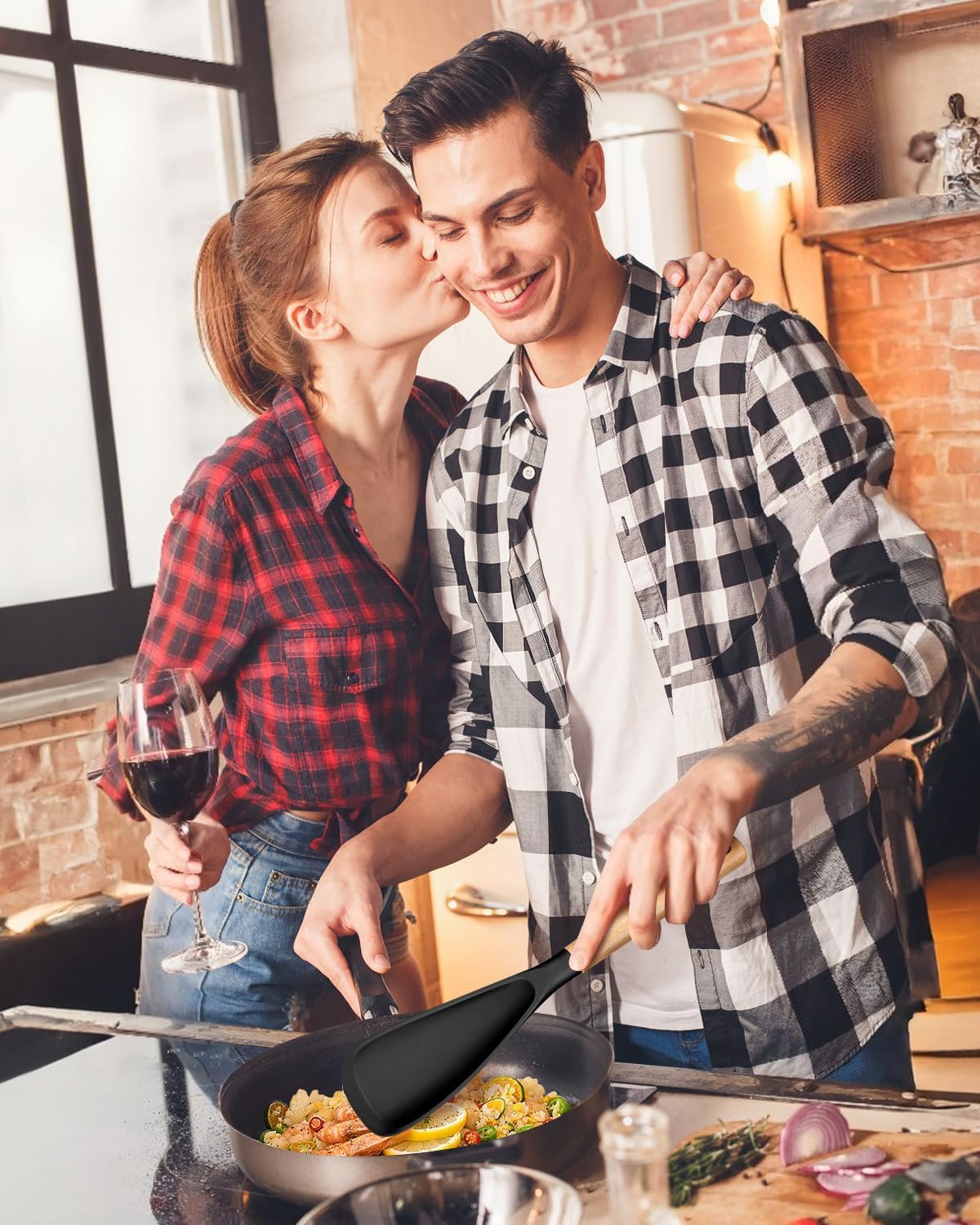 Multifunction Spatula Spoon for Nonstick Cookwares, Great for Cooking and Serving, Sturdy BPA-Free Matte Silicone, Wood Handle Spatula for Mixing, Scoop, and Scrape, Grey(2 pack,11.4" & 13.4")