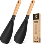 Cooking Spoon for Nonstick Cookwares, Great for Cooking and Serving Sturdy BPA-Free Matte Silicone, Wood Handle Spoon for Mixing, Scoop, and Scrape