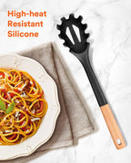 Silicone Pasta Fork, Kitchen Heat Resistant Noodle Spoon Server, BPA Free Spaghetti Strainer,12.8 inch (Khaki)