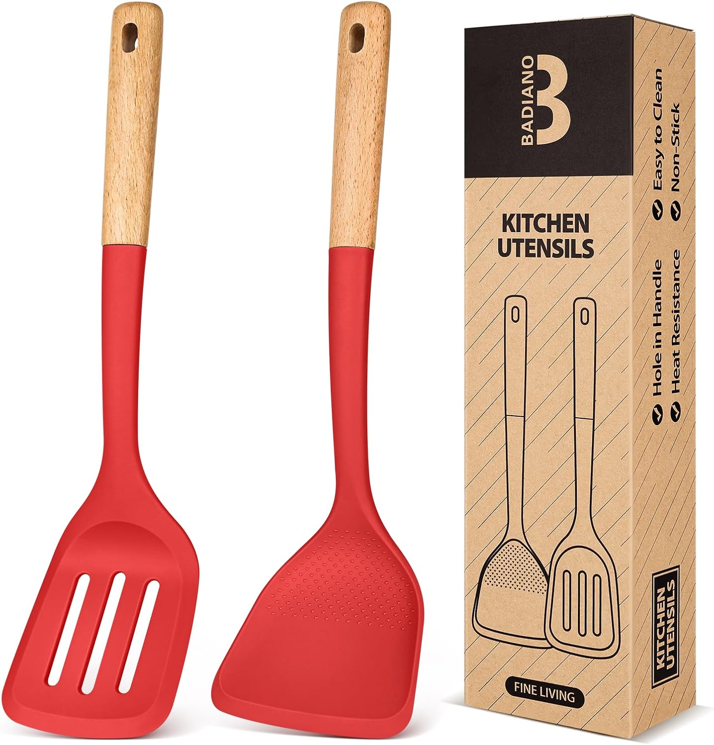 Silicone Wok Spatula Turner Set, Perfect for Scooping, Flipping, Lifting Pancakes and Picking up Veggies, BPA-Free Matte Silicone, Wooden Handles, Safe for Nonstick Cooking Surfaces (Grey)