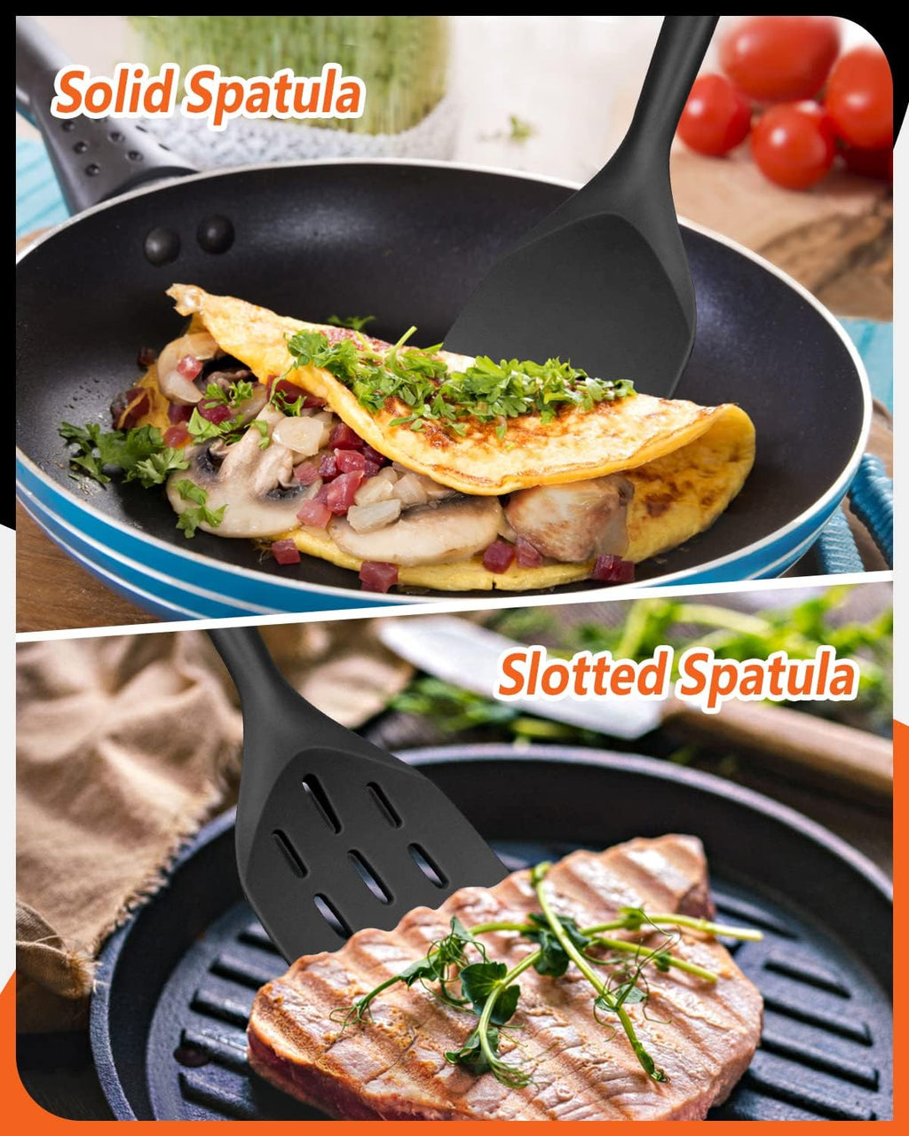 Pack of 2 Silicone Spatula, Non Stick Cooking Utensil Set Wooden Handle Kitchen Turner for Baking Mixing Grilling Serving Food Heat Resistant Non Scratch Hooks Included (Khaki)