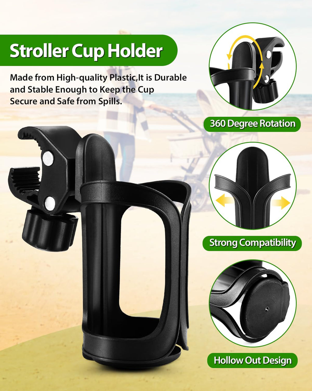 2 Pack Stroller Drink Holders, Universal Cup and Bottle Holder for Trolleys, Walkers and Bikes