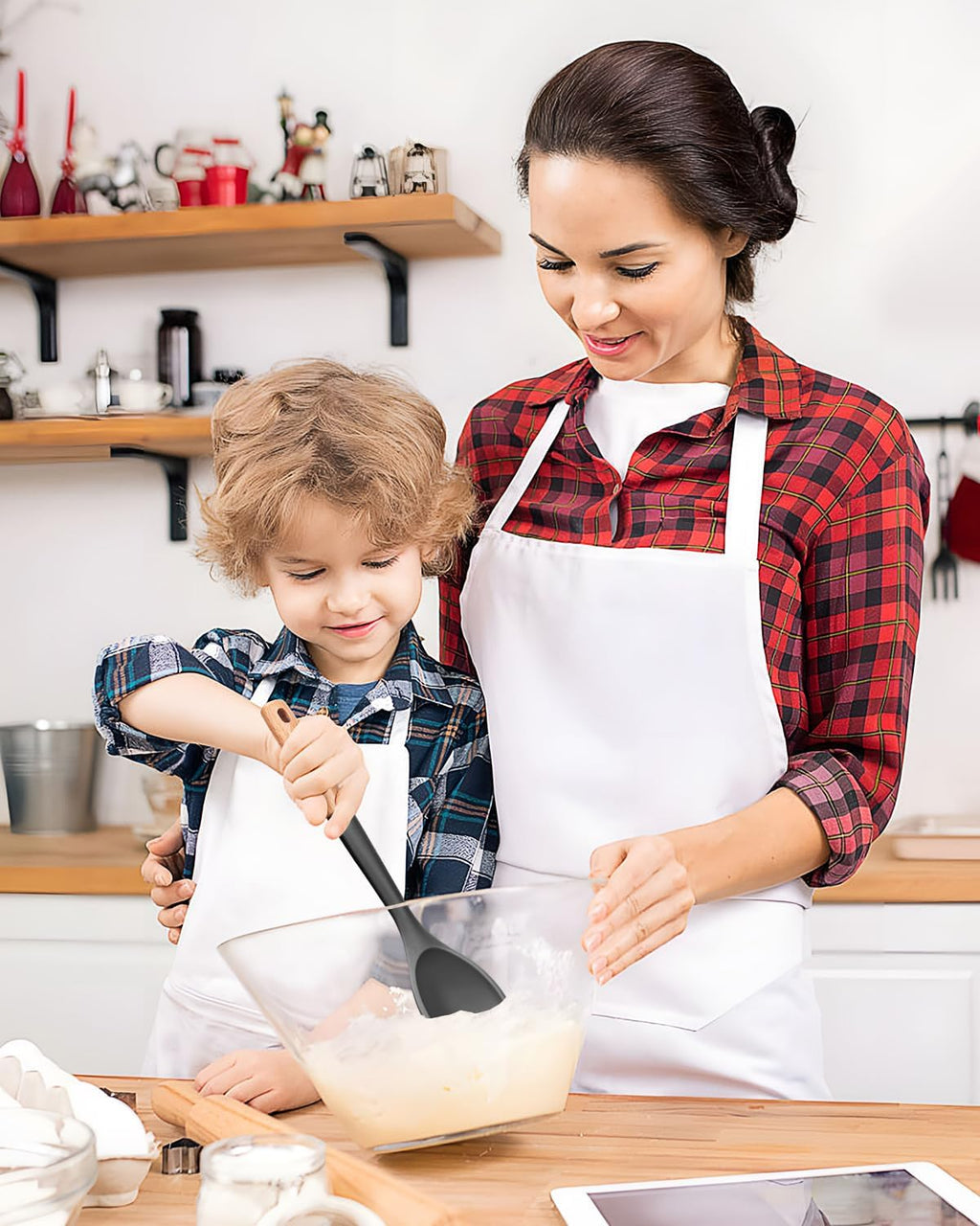 Large Silicone Cooking Spoons, Nonstick Solid Wooden Handle Spoon, Heat Resistan Silicone Kitchen Spoons for Cooking, Serving, Basting, Mixing, 13.2inch (Grey)