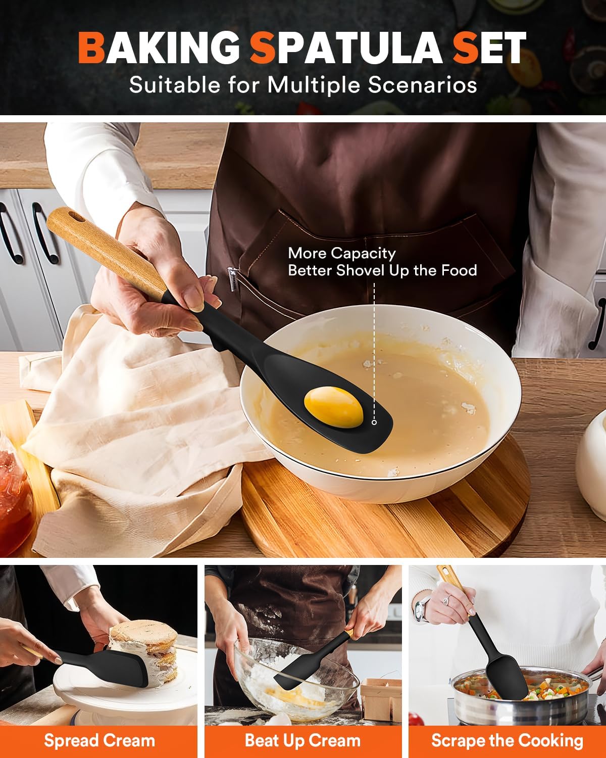 Silicone Spatula Spoon Set, Great for Mixing, Folding, Scraping, and Spreading