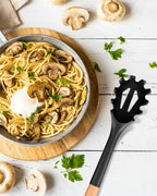 Silicone Pasta Fork, Kitchen Heat Resistant Noodle Spoon Server, BPA Free Spaghetti Strainer,12.8 inch (Khaki)