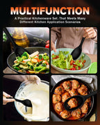 Silicone Cooking Spoons, Great for Scooping Sides and Serving Hearty Stews, BPA-Free Matte Silicone, Wooden Handle Serving Spoon for Nonstick Cooking Surfaces (Khaki)