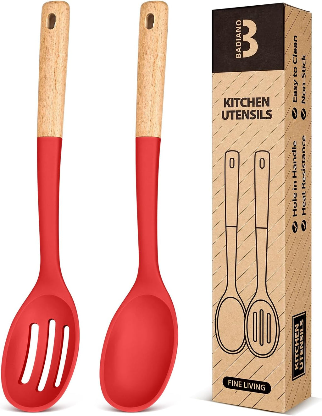 Silicone Cooking Spoons, Great for Scooping Sides and Serving Hearty Stews, BPA-Free Matte Silicone, Wooden Handle Serving Spoon for Nonstick Cooking Surfaces