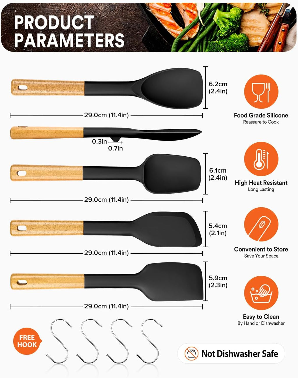 Silicone Spatula Spoon Set, Great for Mixing, Folding, Scraping, and Spreading