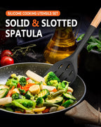 Pack of 2 Silicone Spatula, Non Stick Cooking Utensil Set Wooden Handle Kitchen Turner for Baking Mixing Grilling Serving Food Heat Resistant Non Scratch Hooks Included (Khaki)