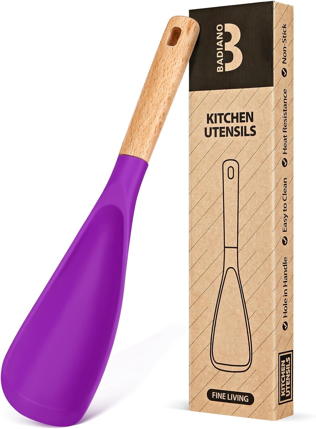 Cooking Spoon for Nonstick Cookwares, Great for Cooking and Serving Sturdy BPA-Free Matte Silicone, Wood Handle Spoon for Mixing, Scoop, and Scrape (Black)