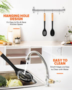 Silicone Cooking Spoons, Great for Scooping Sides and Serving Hearty Stews, BPA-Free Matte Silicone, Wooden Handle Serving Spoon for Nonstick Cooking Surfaces (Khaki)