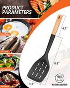 Pack of 2 Silicone Spatula, Non Stick Cooking Utensil Set Wooden Handle Kitchen Turner for Baking Mixing Grilling Serving Food Heat Resistant Non Scratch Hooks Included (Khaki)