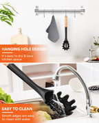 Silicone Pasta Fork, Kitchen Heat Resistant Noodle Spoon Server, BPA Free Spaghetti Strainer,12.8 inch (Khaki)