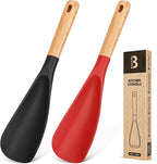 Cooking Spoon for Nonstick Cookwares, Great for Cooking and Serving Sturdy BPA-Free Matte Silicone, Wood Handle Spoon for Mixing, Scoop, and Scrape