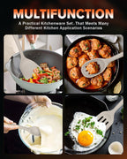 Silicone Cooking Utensils Set, Perfectly Angled for Frying, Mixing,Serving,Draining,Turning and Stirring, BPA-Free Matte Silicone, Wood Handles, Safe for Nonstick Cooking Surfaces,4 Pack (Khaki)