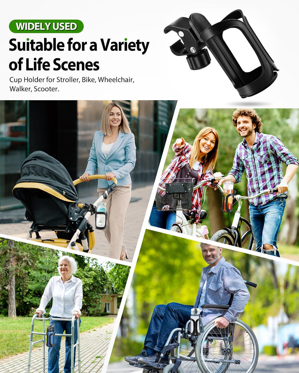 2 Pack Stroller Drink Holders, Universal Cup and Bottle Holder for Trolleys, Walkers and Bikes
