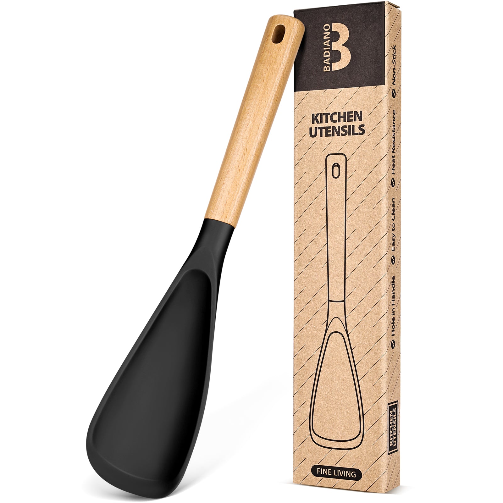 Cooking Spoon for Nonstick Cookwares, Great for Cooking and Serving Sturdy BPA-Free Matte Silicone, Wood Handle Spoon for Mixing, Scoop, and Scrape