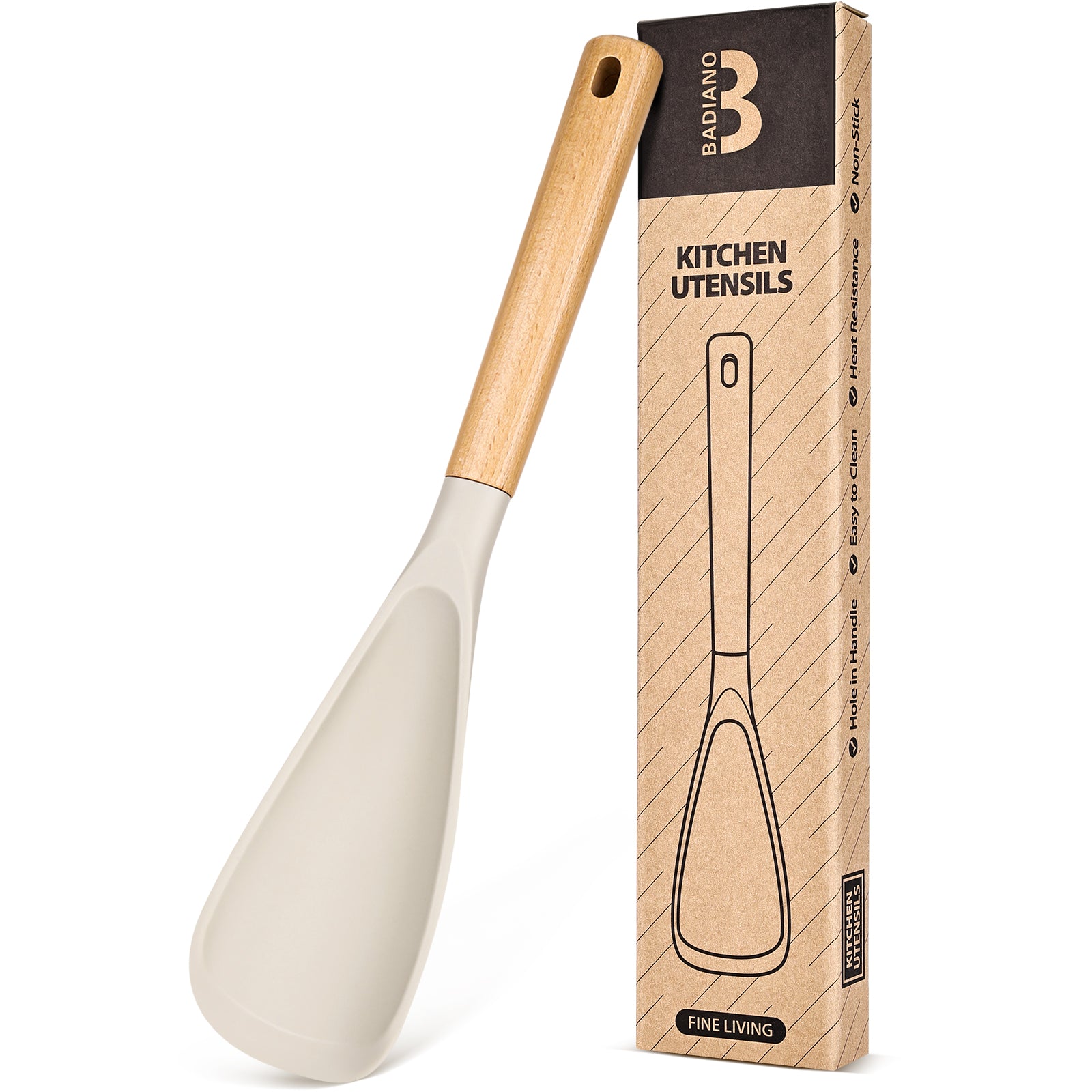 Cooking Spoon for Nonstick Cookwares, Great for Cooking and Serving Sturdy BPA-Free Matte Silicone, Wood Handle Spoon for Mixing, Scoop, and Scrape