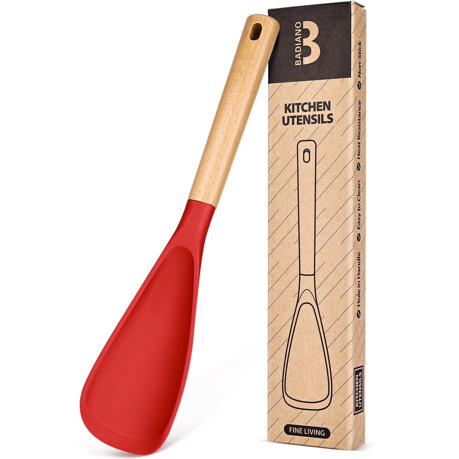Cooking Spoon for Nonstick Cookwares, Great for Cooking and Serving Sturdy BPA-Free Matte Silicone, Wood Handle Spoon for Mixing, Scoop, and Scrape