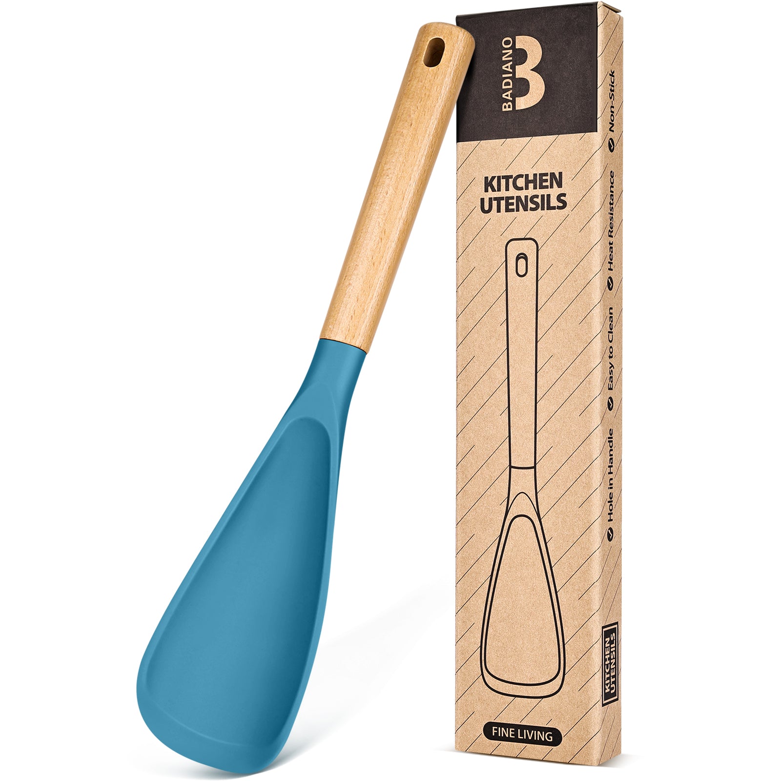Cooking Spoon for Nonstick Cookwares, Great for Cooking and Serving Sturdy BPA-Free Matte Silicone, Wood Handle Spoon for Mixing, Scoop, and Scrape