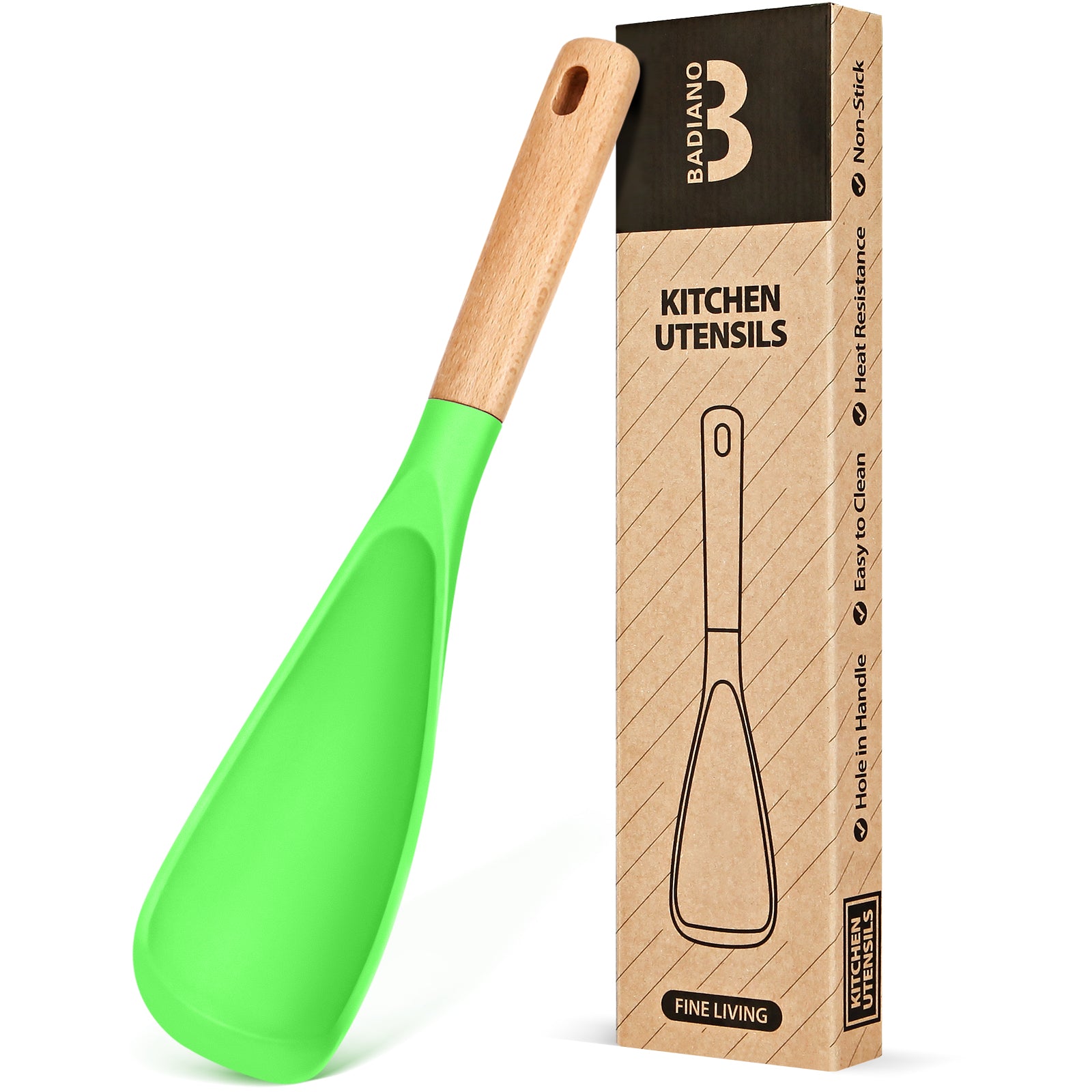 Cooking Spoon for Nonstick Cookwares, Great for Cooking and Serving Sturdy BPA-Free Matte Silicone, Wood Handle Spoon for Mixing, Scoop, and Scrape