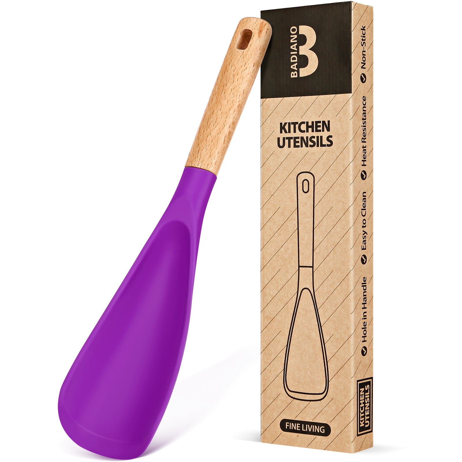 Cooking Spoon for Nonstick Cookwares, Great for Cooking and Serving Sturdy BPA-Free Matte Silicone, Wood Handle Spoon for Mixing, Scoop, and Scrape