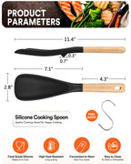 Cooking Spoon for Nonstick Cookwares, Great for Cooking and Serving Sturdy BPA-Free Matte Silicone, Wood Handle Spoon for Mixing, Scoop, and Scrape