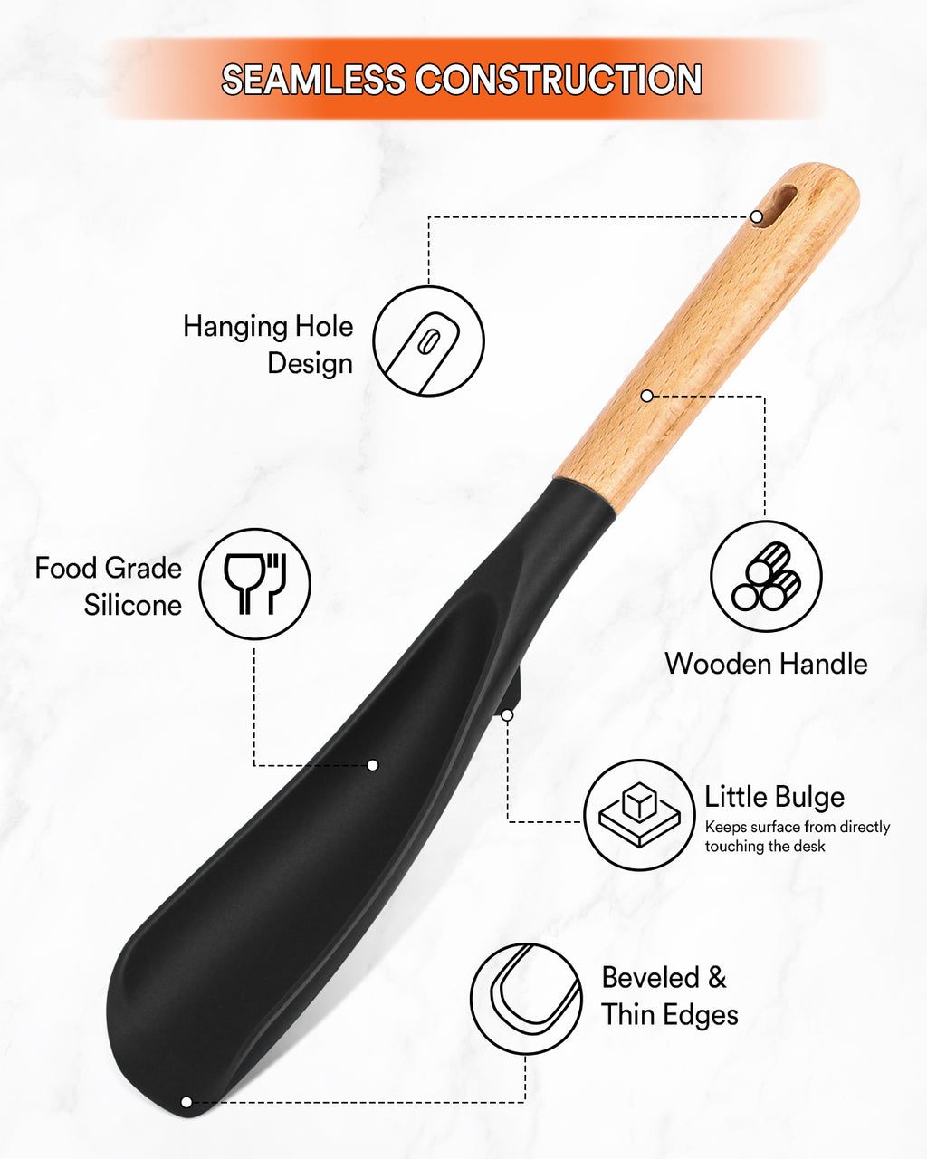 Cooking Spoon for Nonstick Cookwares, Great for Cooking and Serving Sturdy BPA-Free Matte Silicone, Wood Handle Spoon for Mixing, Scoop, and Scrape