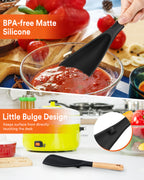 Cooking Spoon for Nonstick Cookwares, Great for Cooking and Serving Sturdy BPA-Free Matte Silicone, Wood Handle Spoon for Mixing, Scoop, and Scrape