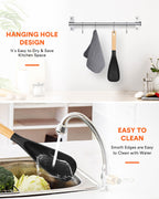 Cooking Spoon for Nonstick Cookwares, Great for Cooking and Serving Sturdy BPA-Free Matte Silicone, Wood Handle Spoon for Mixing, Scoop, and Scrape