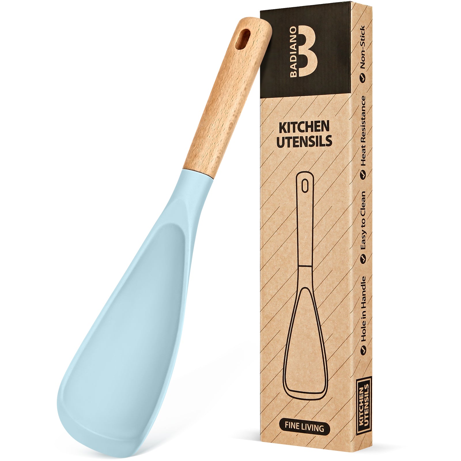 Cooking Spoon for Nonstick Cookwares, Great for Cooking and Serving Sturdy BPA-Free Matte Silicone, Wood Handle Spoon for Mixing, Scoop, and Scrape