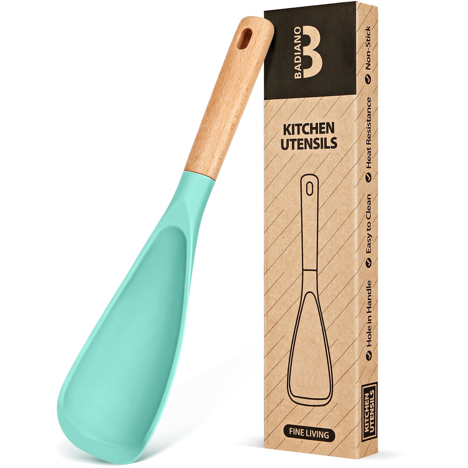 Cooking Spoon for Nonstick Cookwares, Great for Cooking and Serving Sturdy BPA-Free Matte Silicone, Wood Handle Spoon for Mixing, Scoop, and Scrape