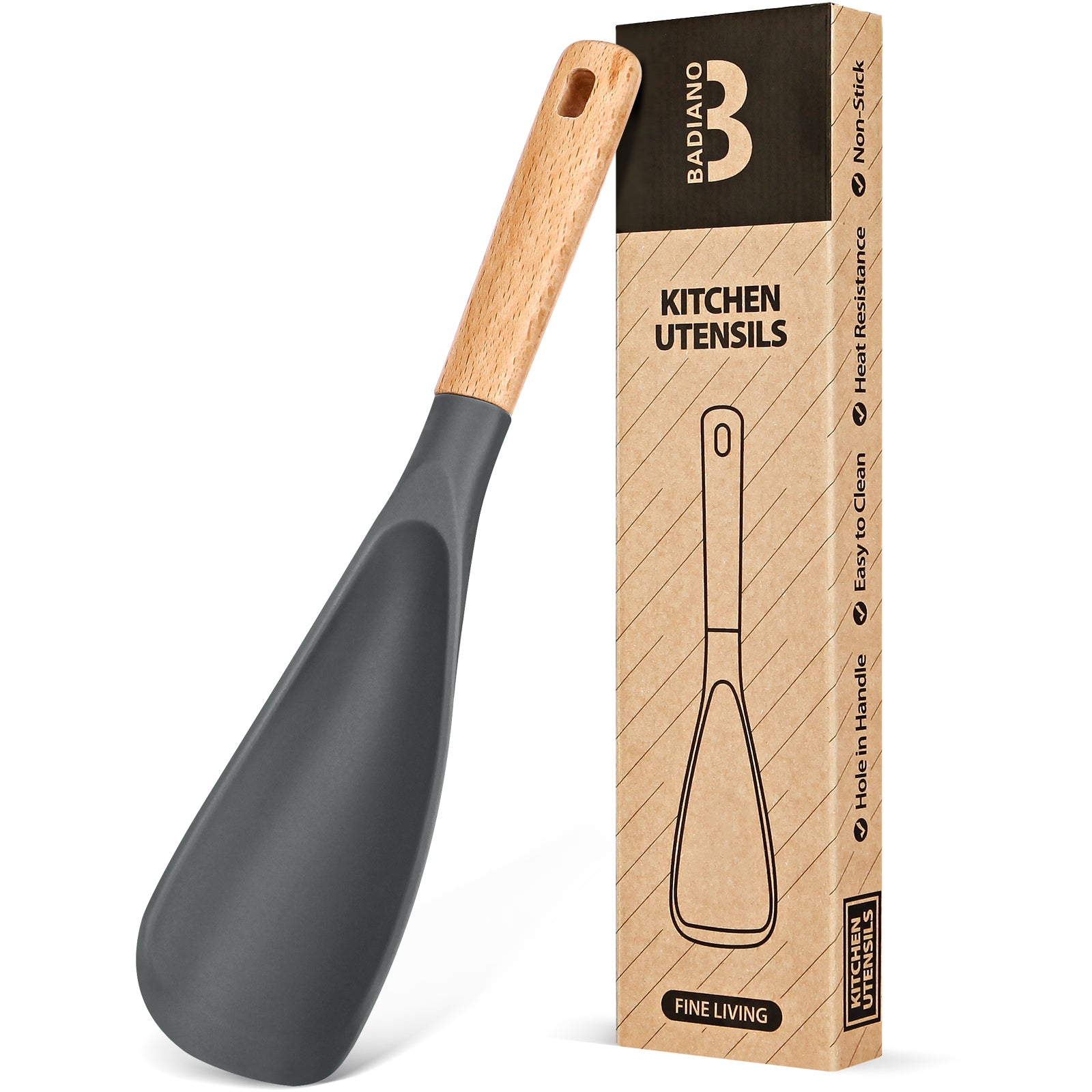 Cooking Spoon for Nonstick Cookwares, Great for Cooking and Serving Sturdy BPA-Free Matte Silicone, Wood Handle Spoon for Mixing, Scoop, and Scrape