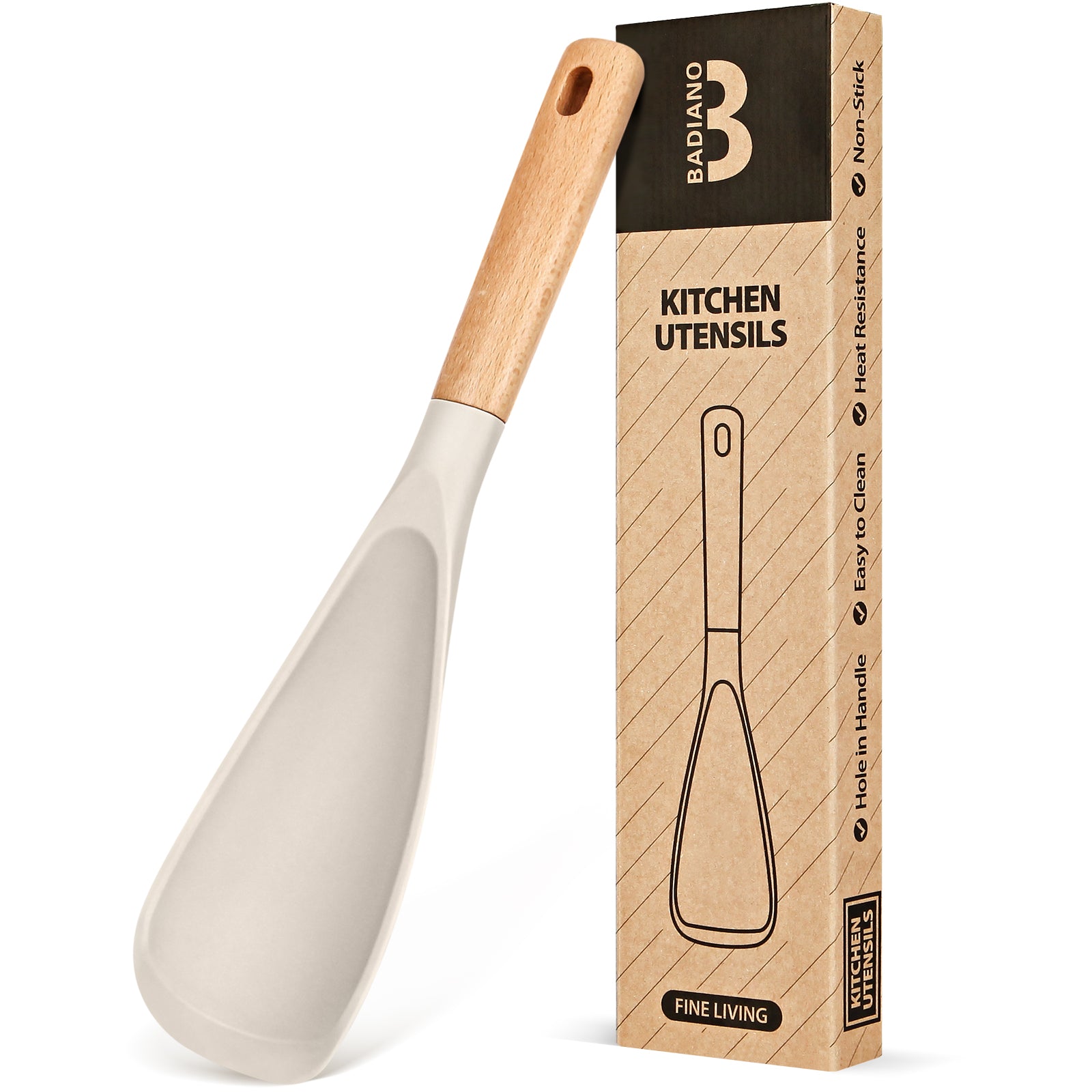 Cooking Spoon for Nonstick Cookwares, Great for Cooking and Serving Sturdy BPA-Free Matte Silicone, Wood Handle Spoon for Mixing, Scoop, and Scrape