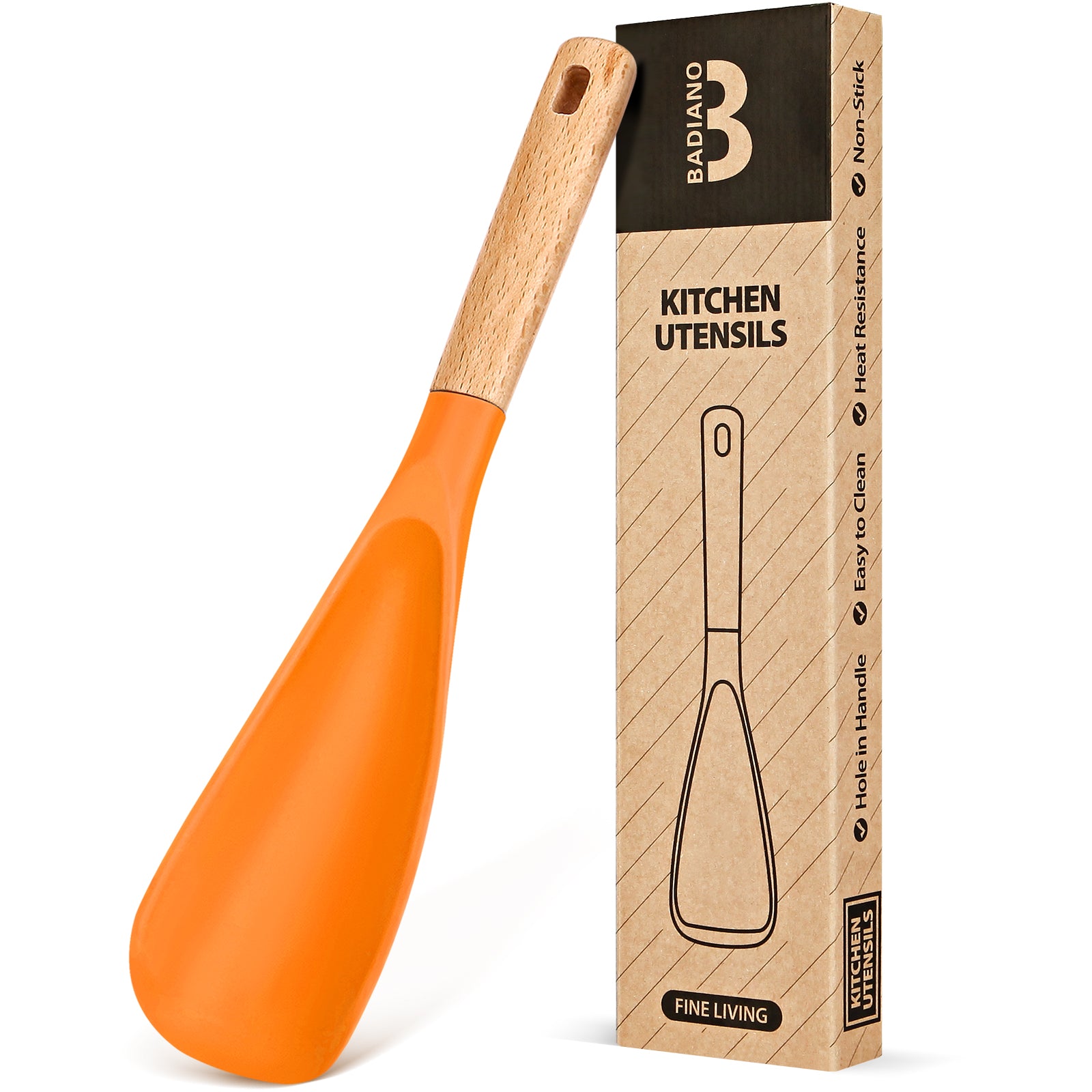 Cooking Spoon for Nonstick Cookwares, Great for Cooking and Serving Sturdy BPA-Free Matte Silicone, Wood Handle Spoon for Mixing, Scoop, and Scrape
