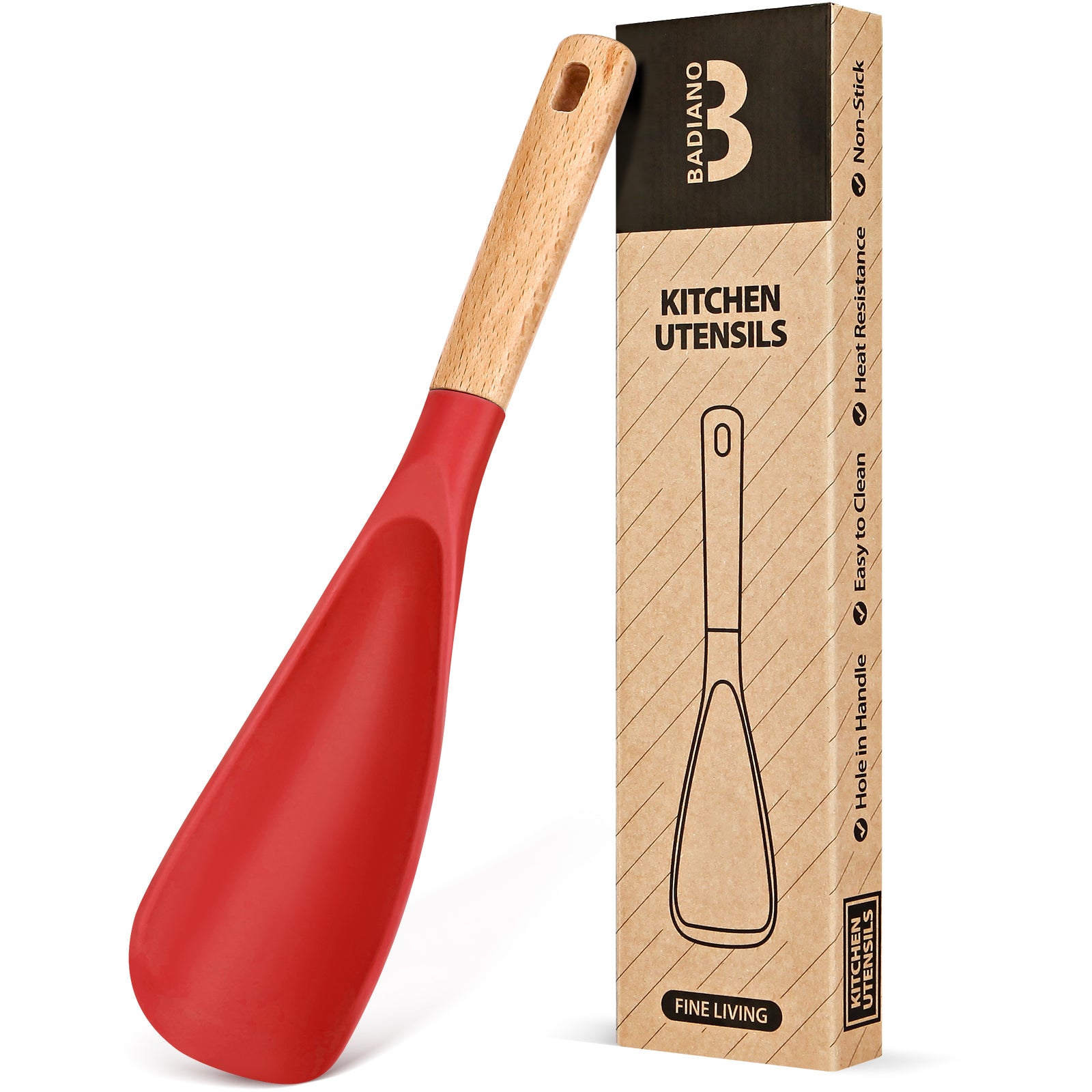 Cooking Spoon for Nonstick Cookwares, Great for Cooking and Serving Sturdy BPA-Free Matte Silicone, Wood Handle Spoon for Mixing, Scoop, and Scrape